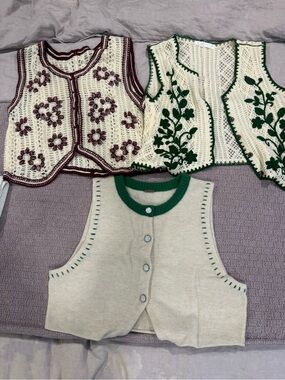 Whimsical Cream Crochet Vests- set of 3 Korean style